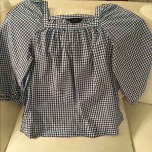 JCREW blue white checkered blouse